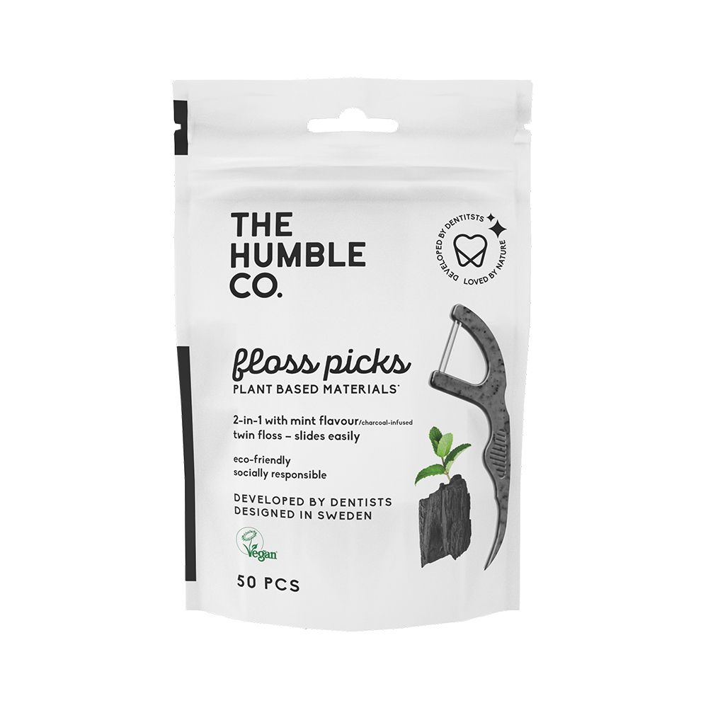 The Humble Co. Zahnsticks Flosspicks Minze mit Aktivkohle