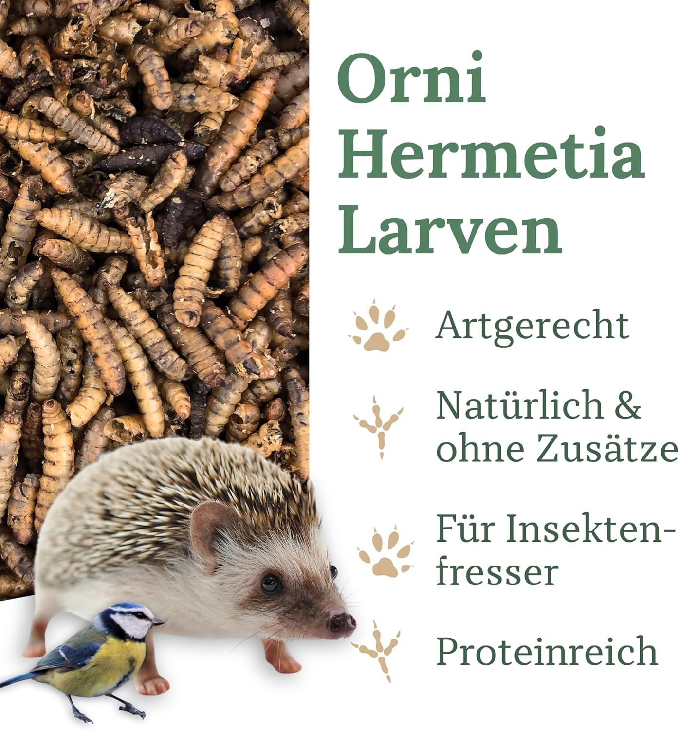 Orni Soldatenfliegenlarven getrocknet | Insektenfutter für Wildvögel, Igel, Reptilien & Eichhörnchen