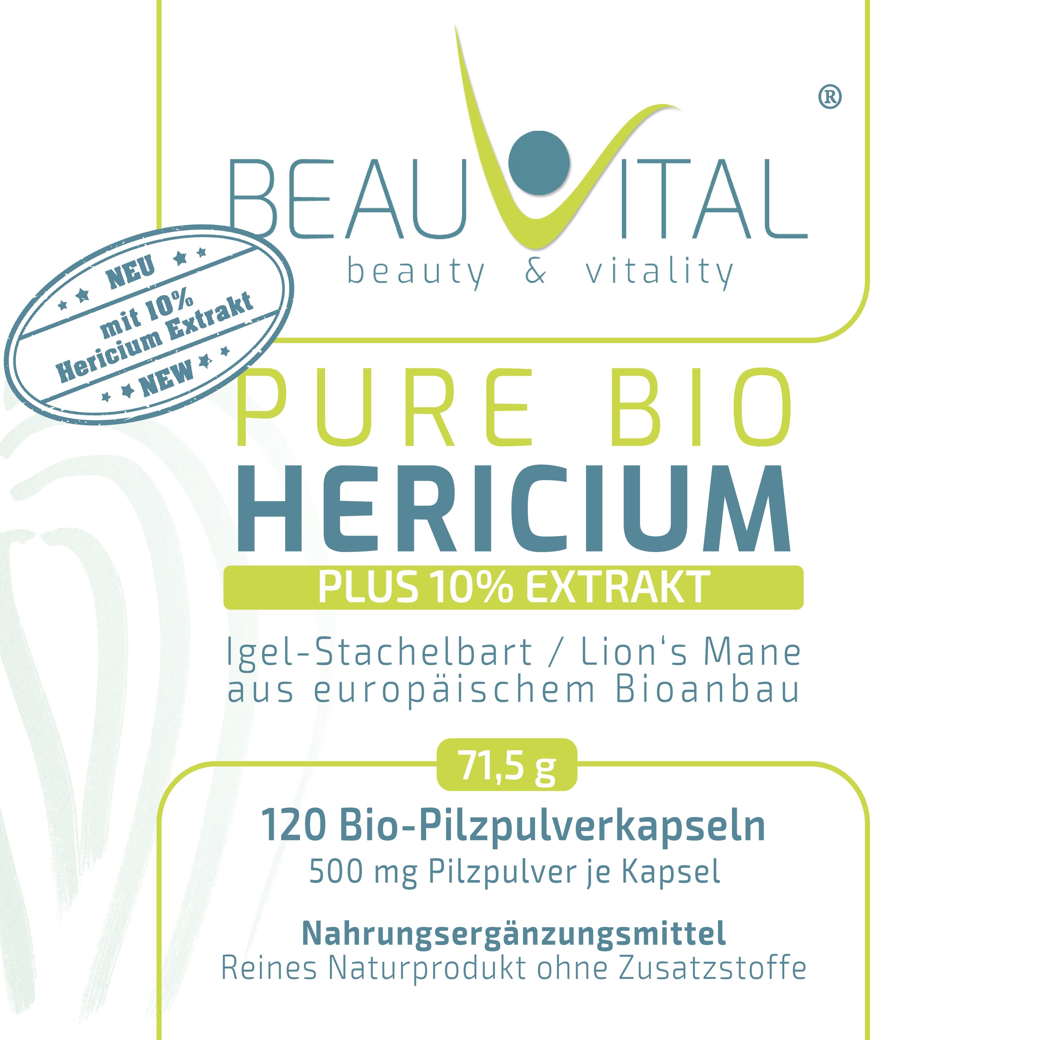 BEAUVITAL® Pure Bio Hericium Kapseln mit 10% Lions´s Mane Extrakt