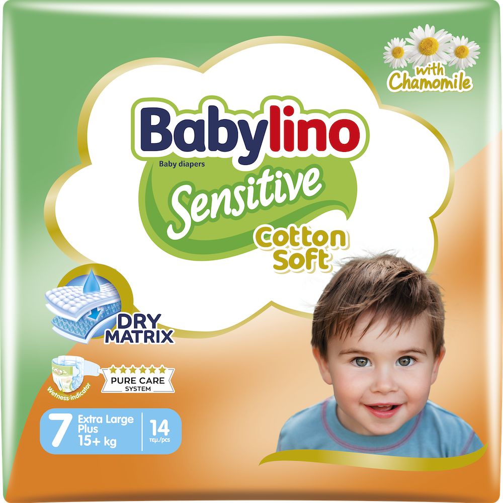 Babylino Sensitive Cotton Soft, Pannolini Taglia 7, Extra Large Plus (15+kg), 14 Unità