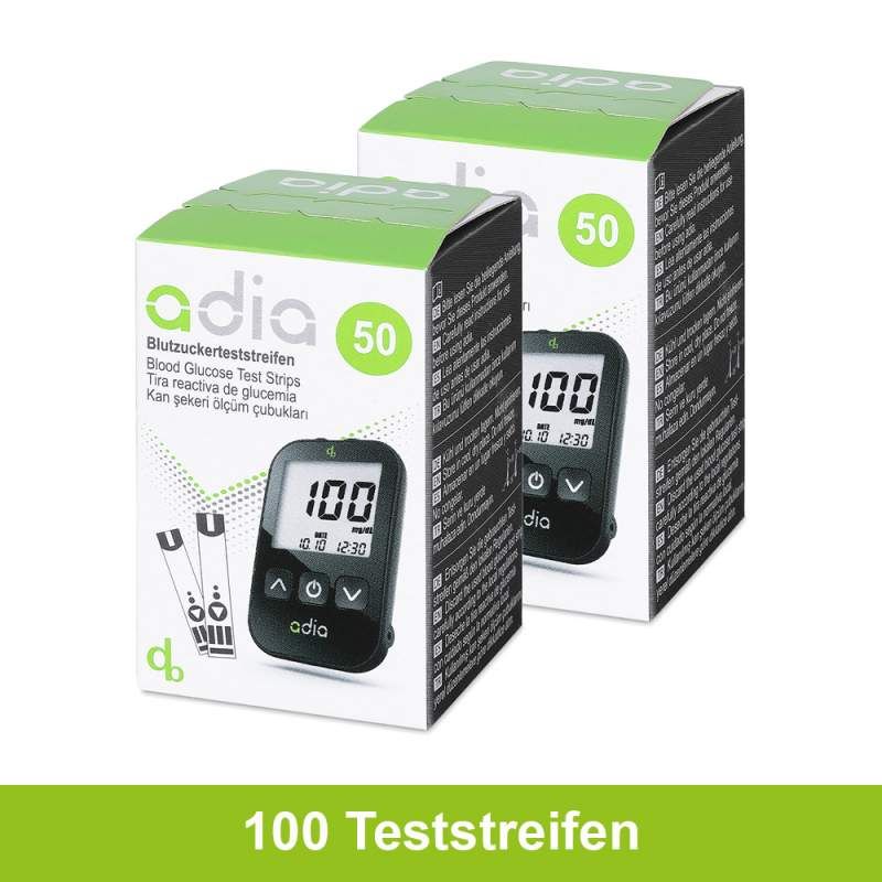 adia Blutzuckerteststreifen, 100 Stück, Blutzucker-Selbstkontrolle bei Diabetes St Teststreifen