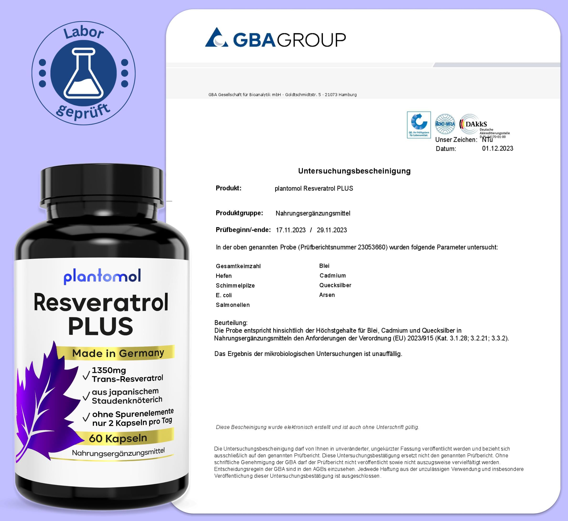 plantomol® Resveratrol PLUS - 1350mg Trans-Resveratrol Extrakt mit Piperin - 100:1 Extrakt