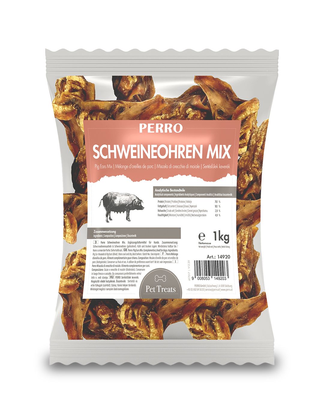 PERRO Schweineohren Premium Mix - Kausnack für Hunde