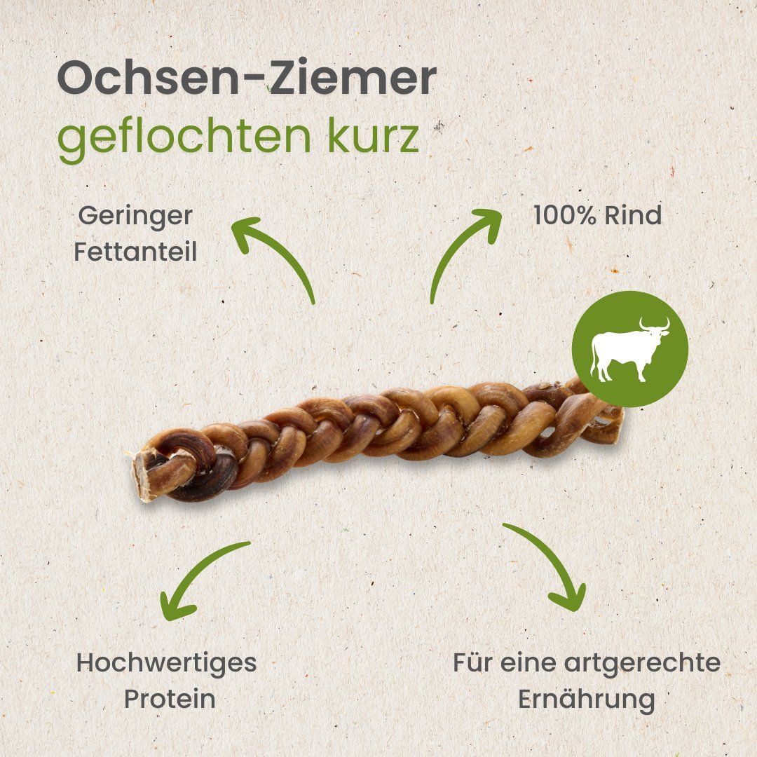 Geflochtener Ochsenziemer, 100% Rind, hochwertiges Protein.