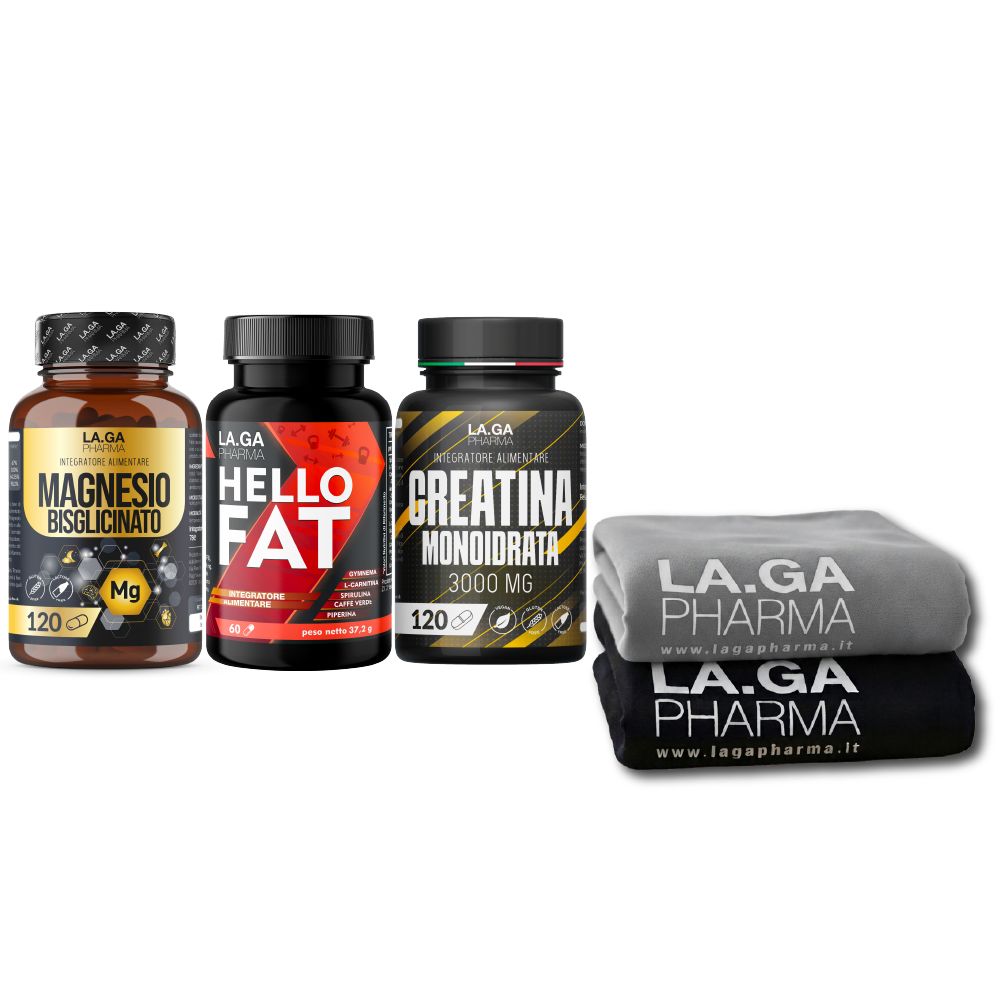 LA.GA. PHARMA Offerta Kit Sportivo – Magnesio + Creatina Compresse + HelloFat + Asciugamano Omaggio