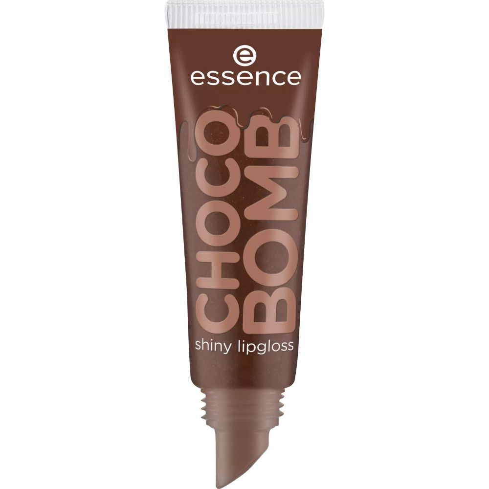 Essence Choco Bomb Shiny Lipgloss in brauner Tube mit Applikator.