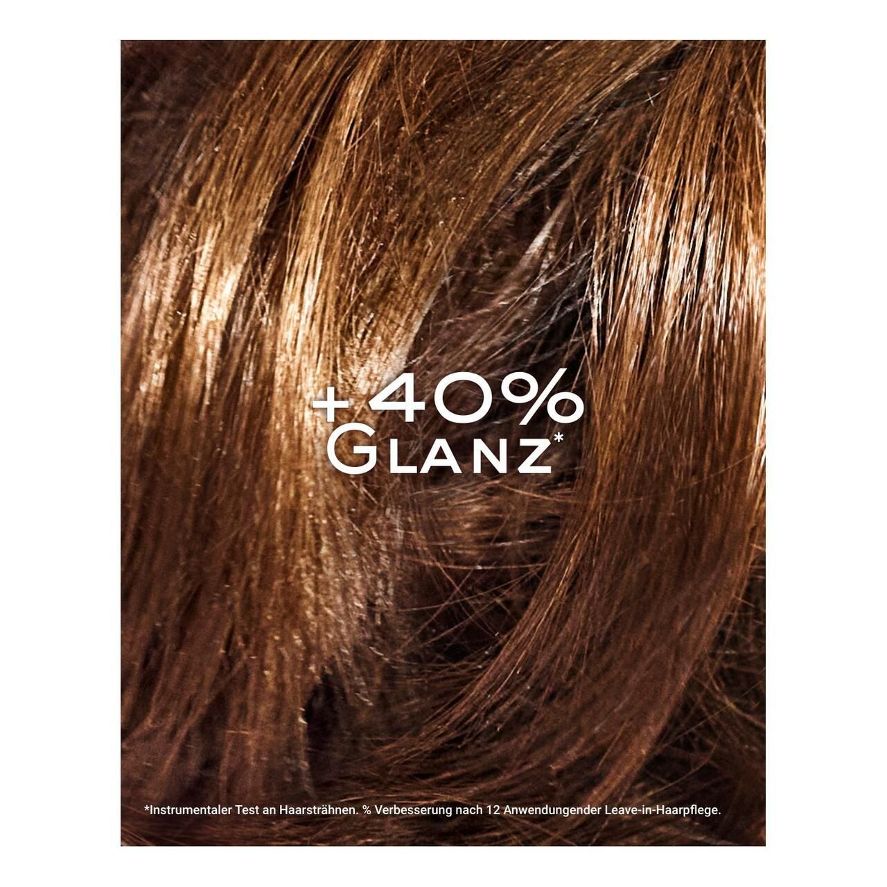 Haar mit Text: +40% Glanz.