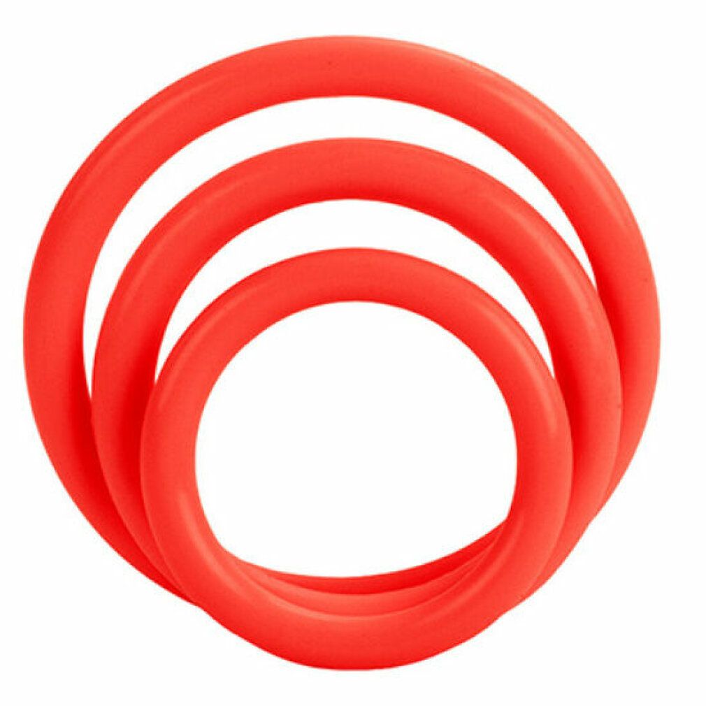 Drei rote Ringe in verschiedenen Größen. Aus Gummi oder Silikon.