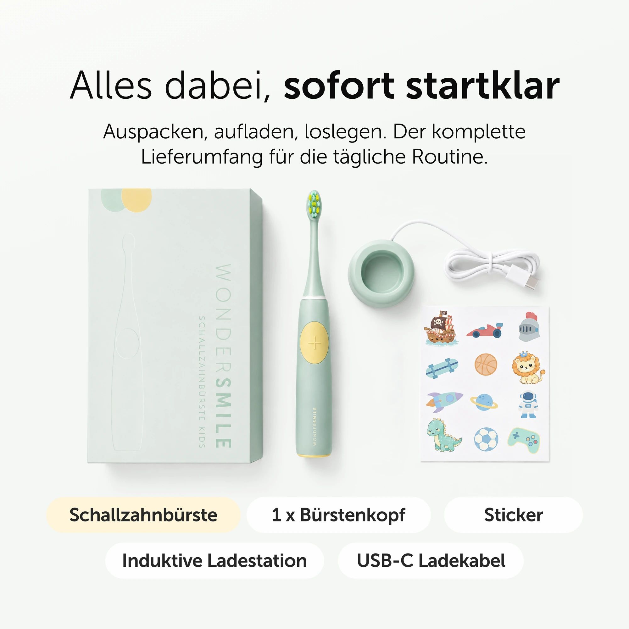 Wondersmile Kids Schallzahnbürste - Testsieger 2026 - elektrische Kinderzahnbürste ab 3 Jahren