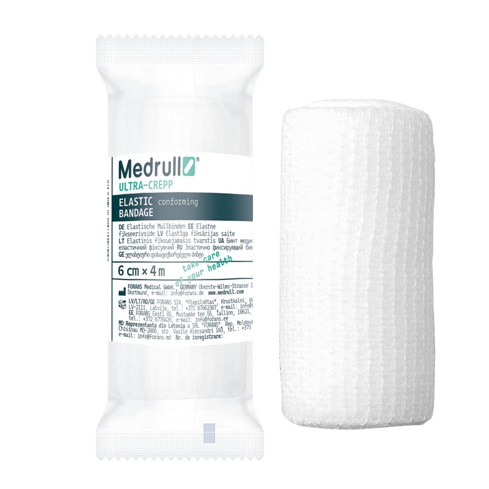 Medrull Ultra-Crepp elastische, anpassungsfähige Bandage / Mullbinde 6cm x 4m 1 St