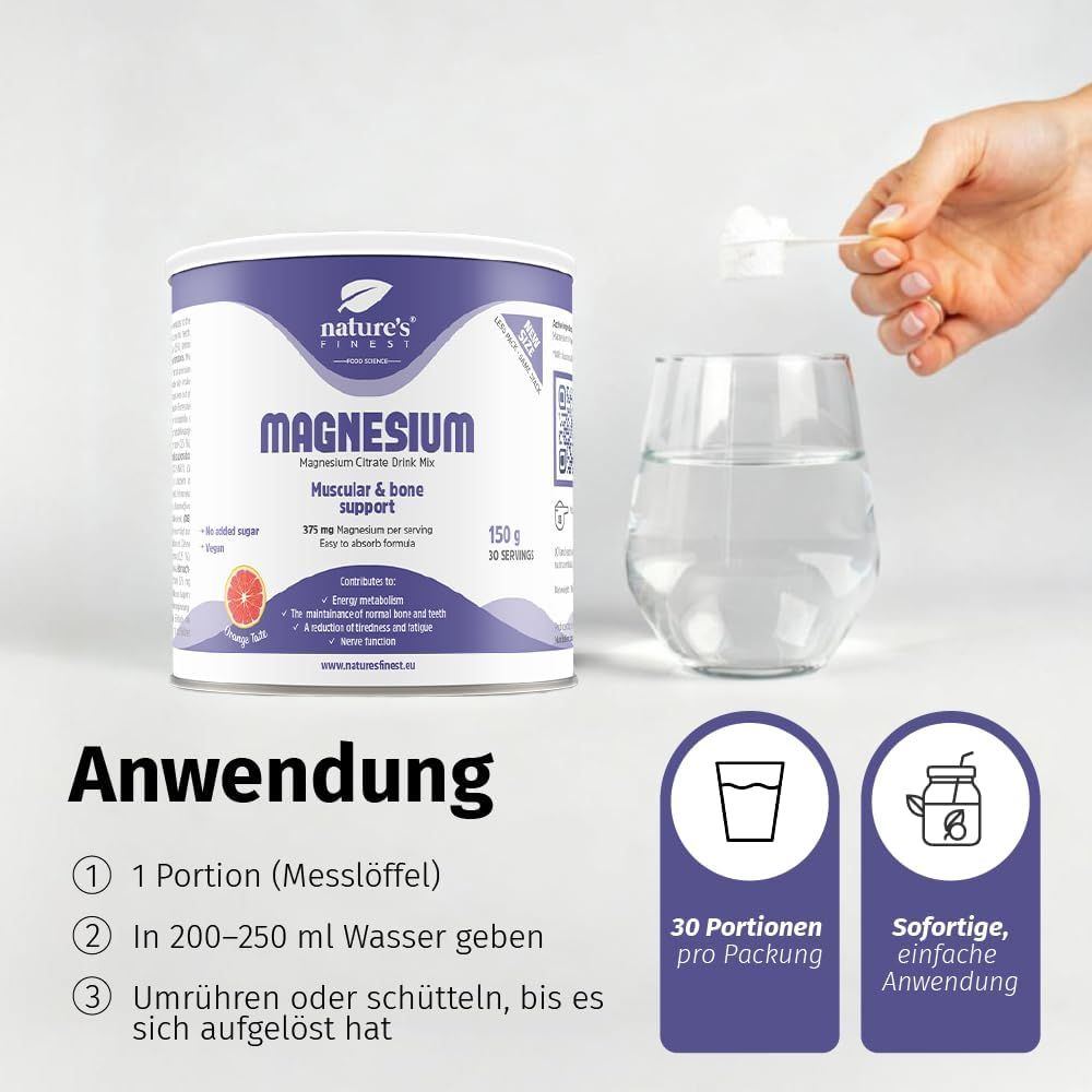 Anwendung: 1 Portion (Messlöffel) in 200-250 ml Wasser geben, umrühren. 30 Portionen pro Packung. Sofortige, einfache Anwendung.