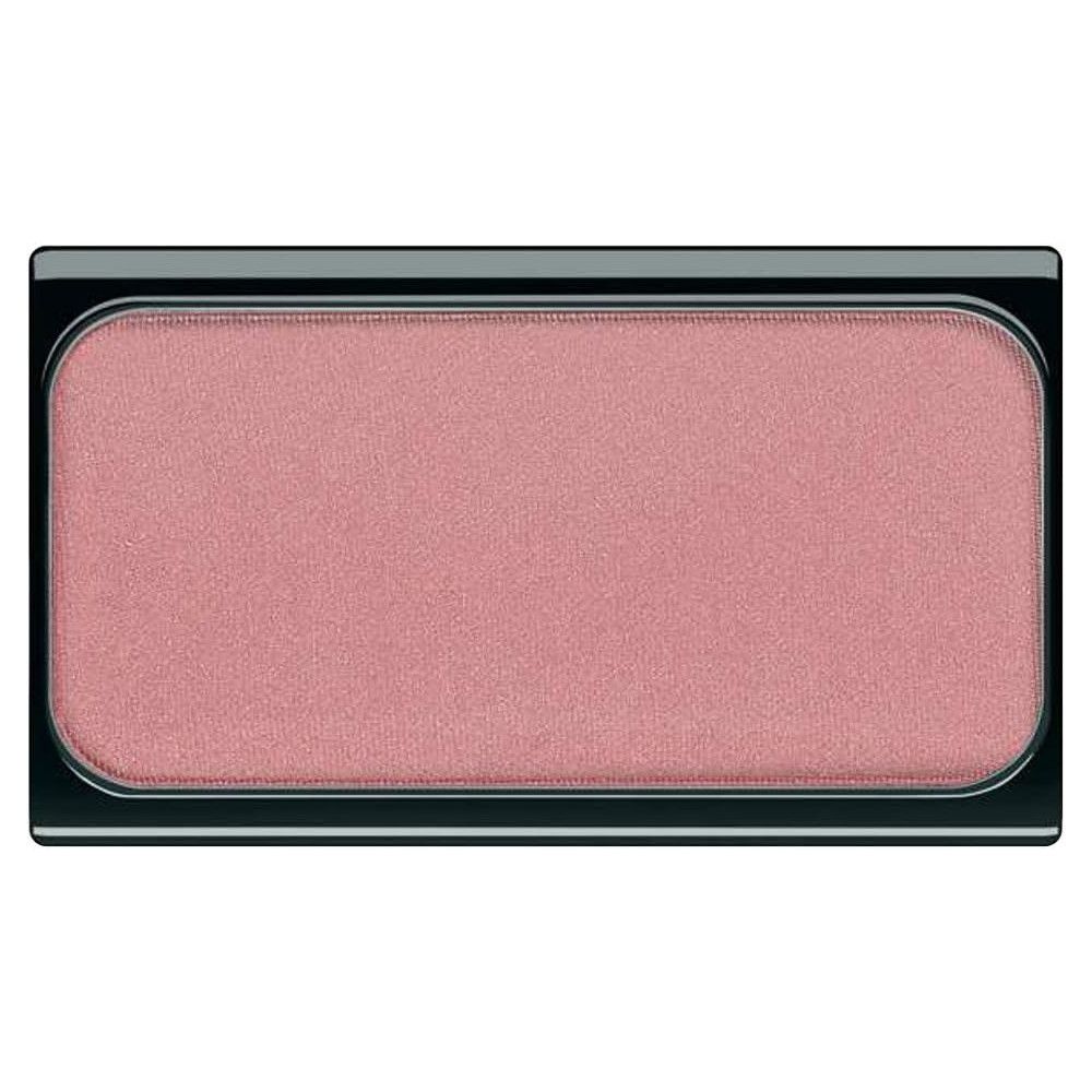 Rechteckiger Blusher in einem schwarzen Behälter. Die Farbe ist ein helles Rosa mit leichtem Schimmer.