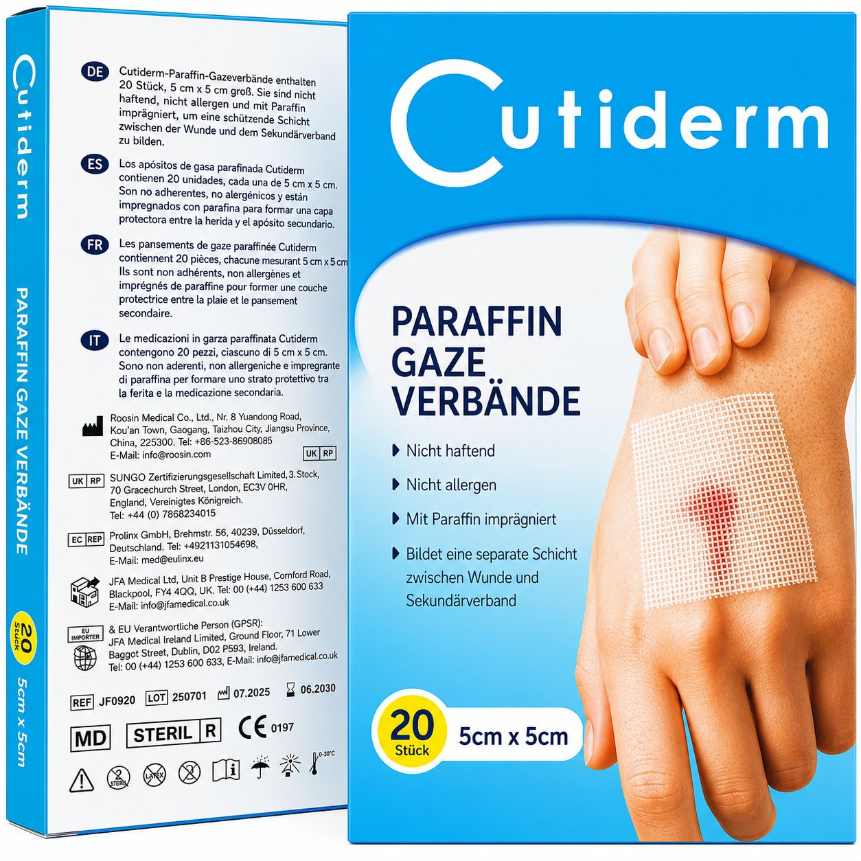 Compresse sterile in garza paraffinata 5 cm x 5 cm Cutiderm