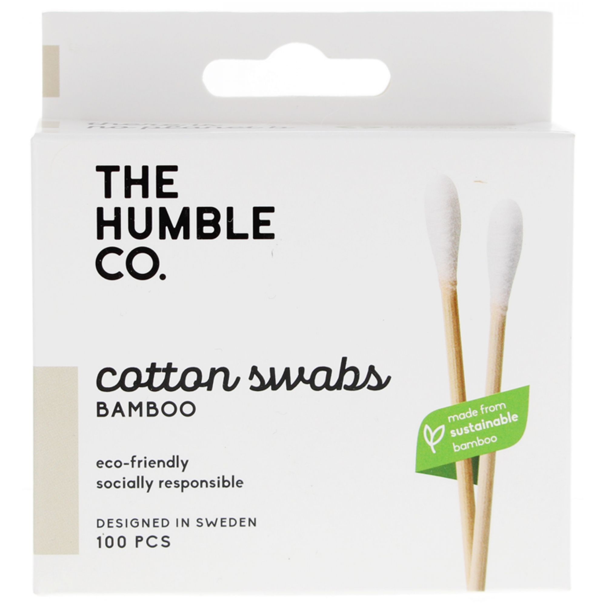 Verpackung von The Humble Co. Bambus Wattestäbchen, 100 Stück, umweltfreundlich.