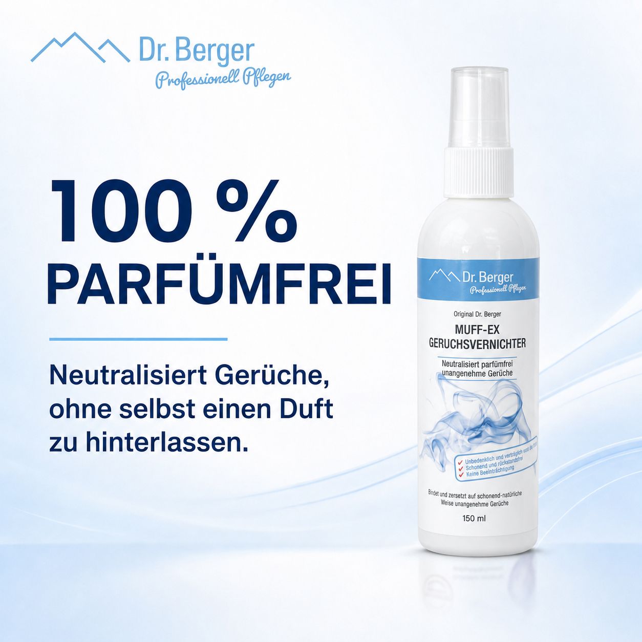 Dr. Berger Muff-Ex Geruchsvernichter Flasche. 100% parfümfrei.