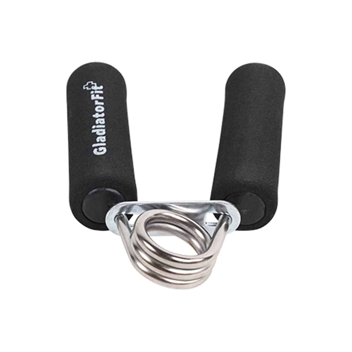 Handtrainer mit schwarzem Griff und Feder. GladiatorFit ist auf dem Griff zu sehen.