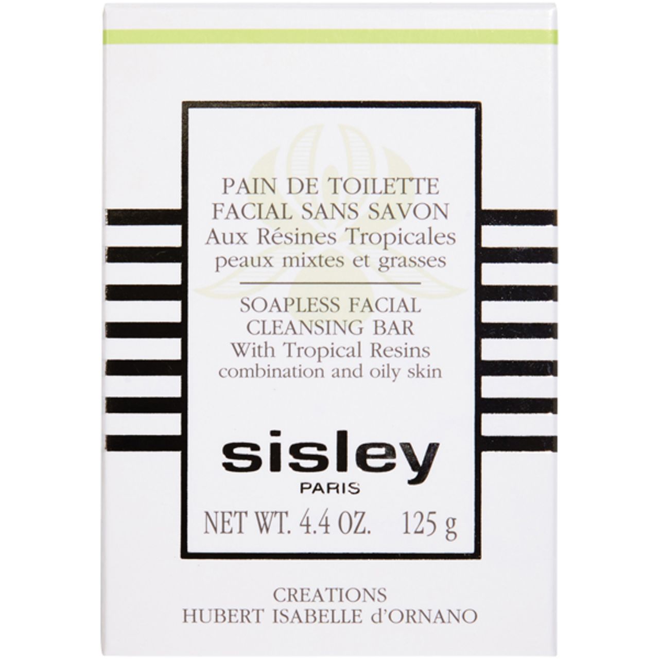 Verpackung mit Text: "Pain de Toilette Facial", "Sisley", 125 g.
