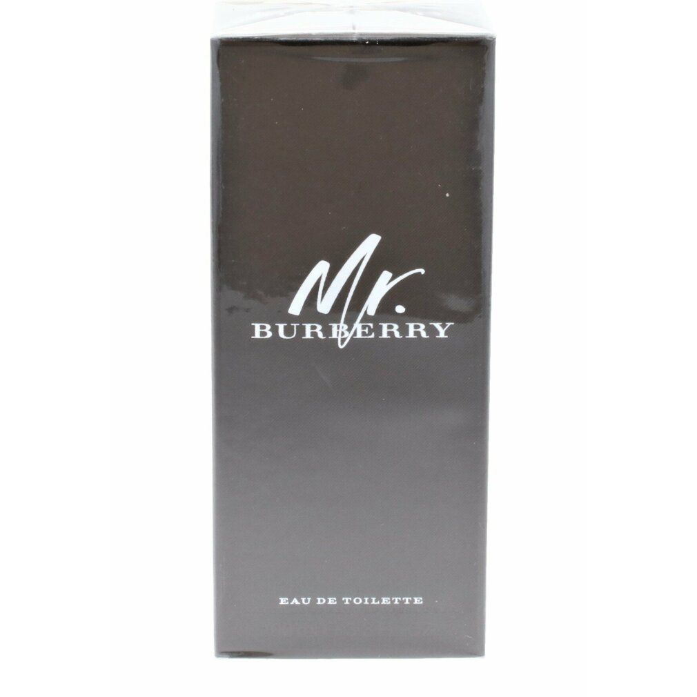 Dunkelbraune rechteckige Verpackung. Aufschrift: Mr. BURBERRY. Darunter: EAU DE TOILETTE.