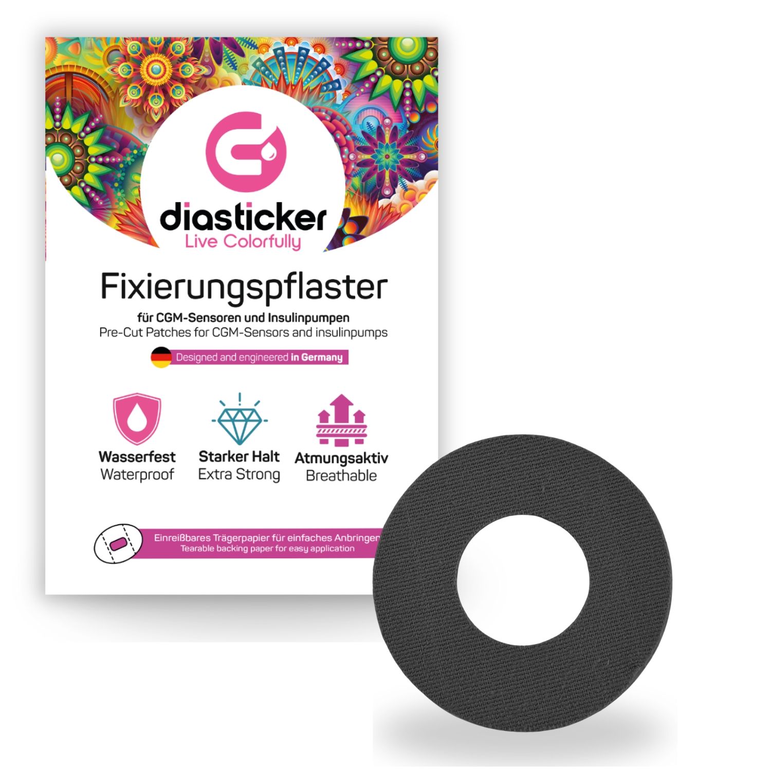 Diasticker® Katheterpflaster M (Innen-Ø 2,7 cm) 'Schwarz' 10 St