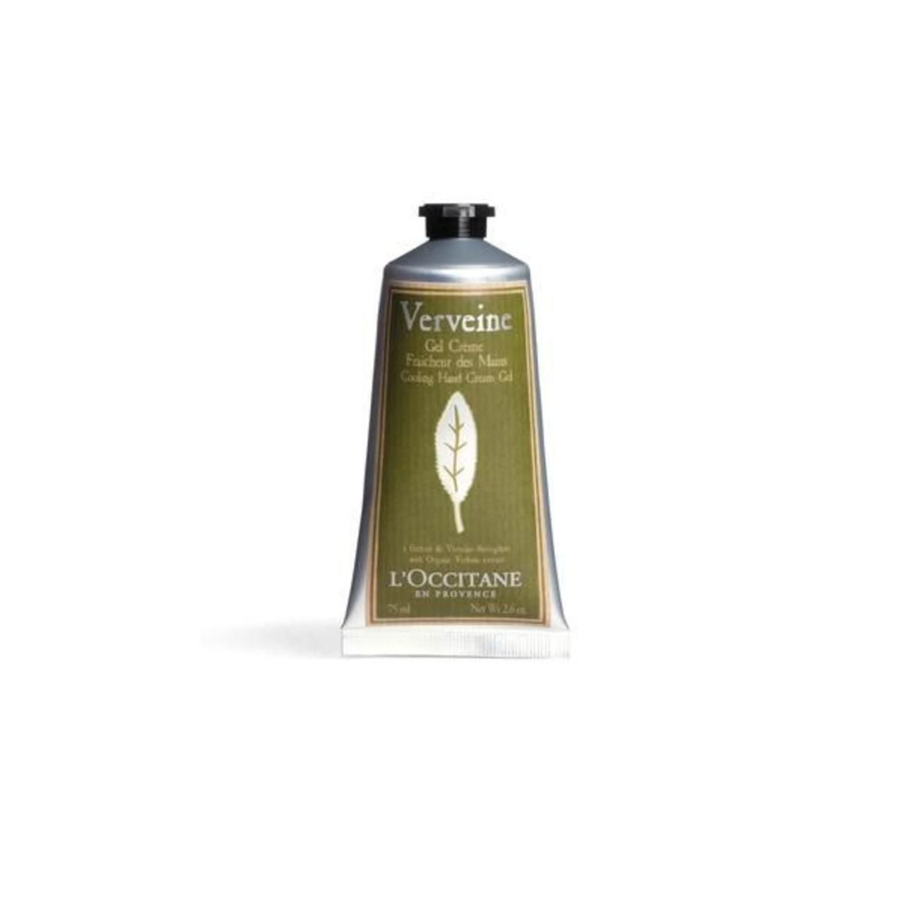 Tube Handcreme mit Aufschrift "Verveine" und Blatt-Symbol. Marke: L'Occitane.