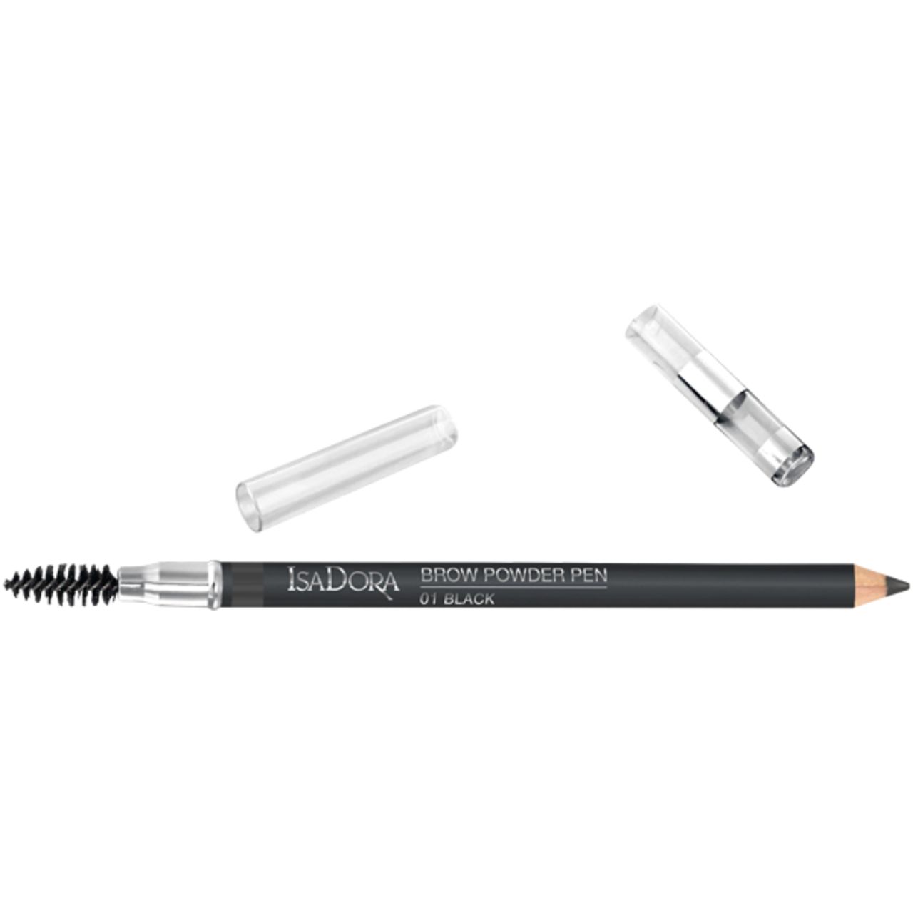IsaDora Brow Powder Pen, schwarz. Stift mit Bürste und Kappe. Aufschrift: Brow Powder Pen, 01 Black.