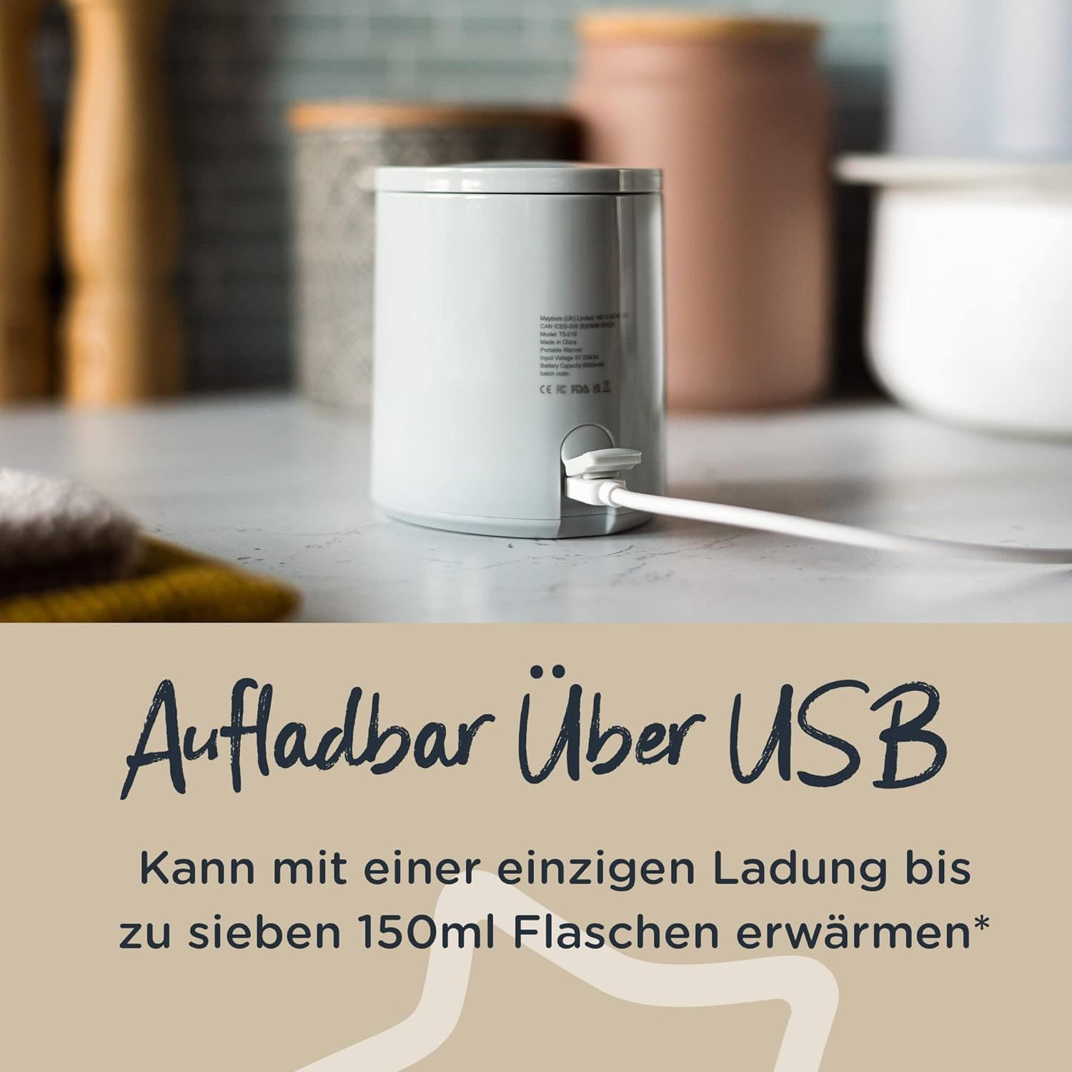 Tommee Tippee LetsGo Tragbarer Flaschenwärmer für unterwegs, aufladbar über  USB, elektrischer Flaschenwärmer, leicht und reisefreundlich