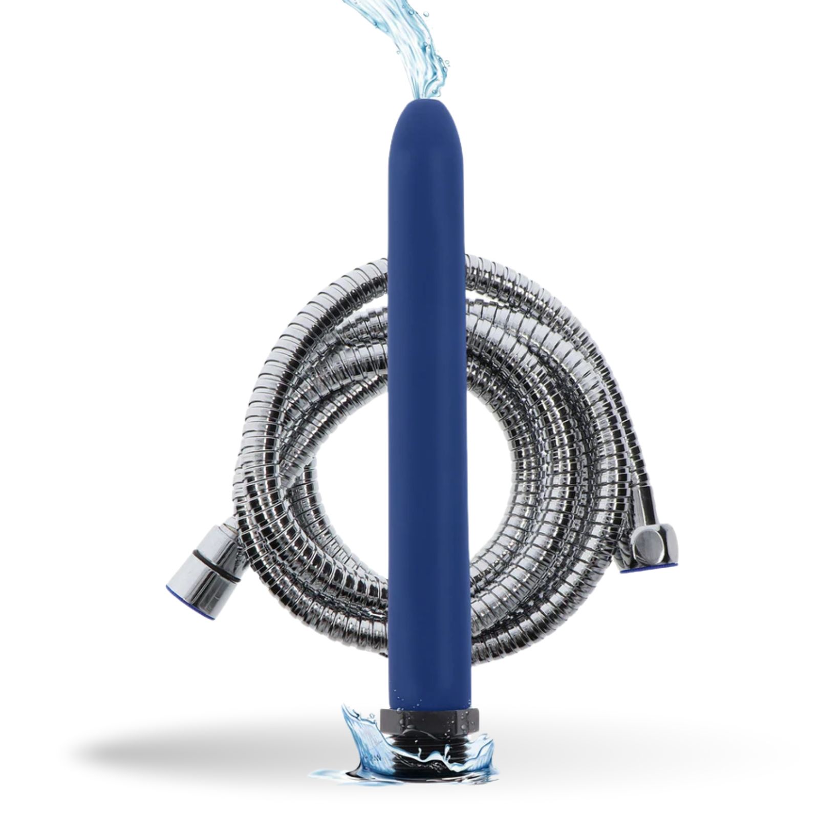 Blaue Intimdusche mit Schlauch. Wasserstrahl. 16,5 cm lang.