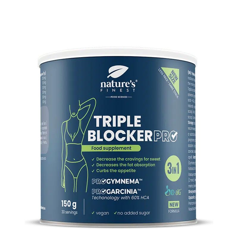 Dose Nature's Finest Triple Blocker PRO, 150g, mit Abbildung einer Frau.