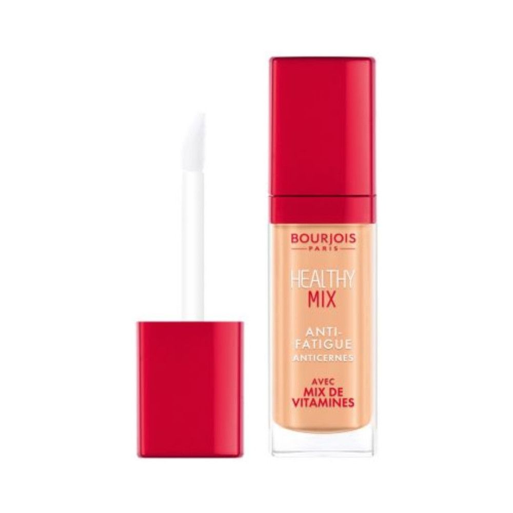 Concealer-Flakon mit rotem Deckel und Applikator. Aufschrift: Bourjois Healthy Mix Anti-Fatigue.