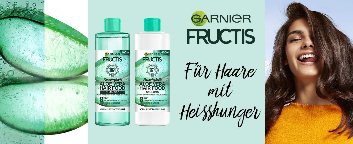 Garnier Shampoo, Feuchtigkeitsspendendes Aloe Vera, vegane Formel, für normales, trockenes Haar