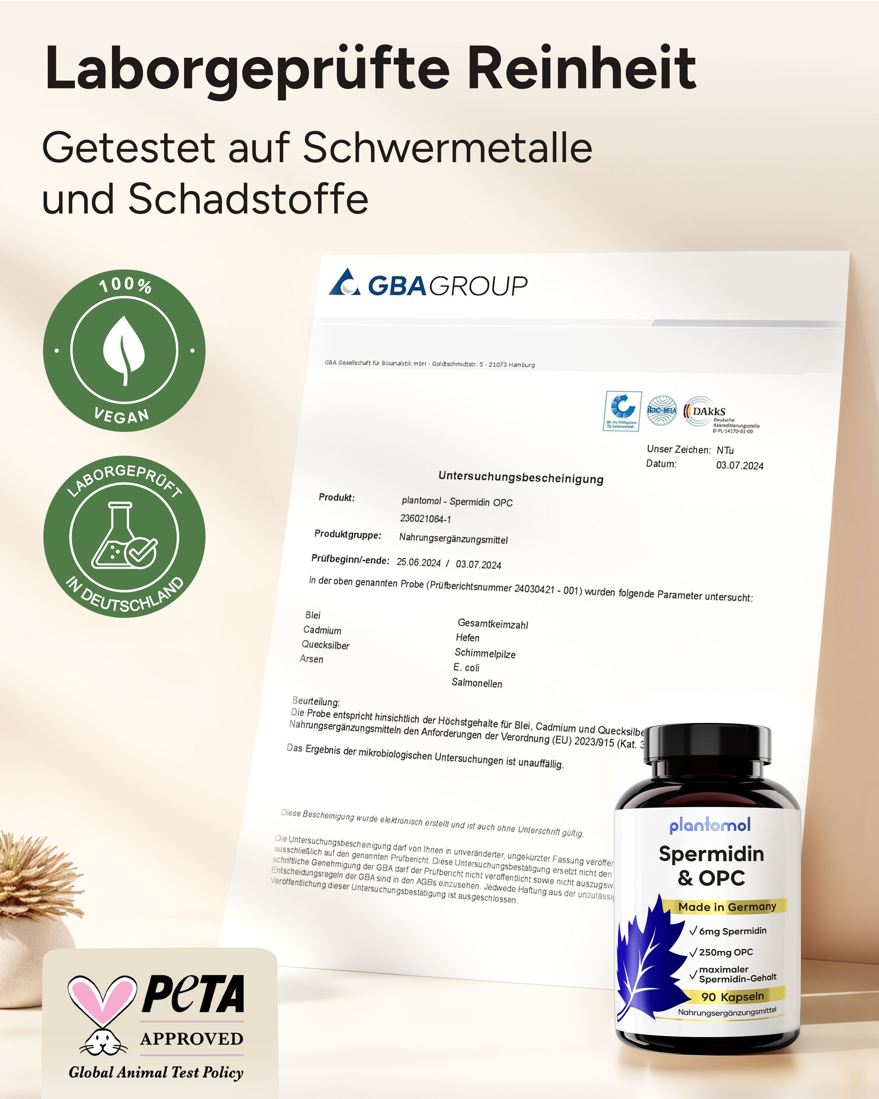 plantomol® Spermidin OPC - 6mg Spermidin Kapseln mit 250mg OPC aus Traubenkern-Extrakt