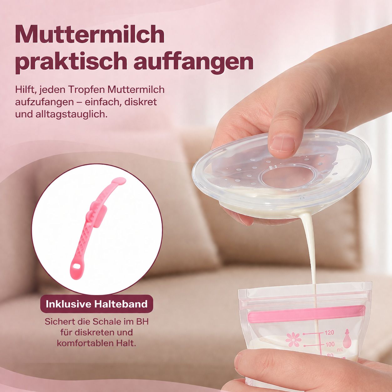 Milchsammler Silikon mit Deckel, BPA frei, wiederverwendbar & auslaufsicher