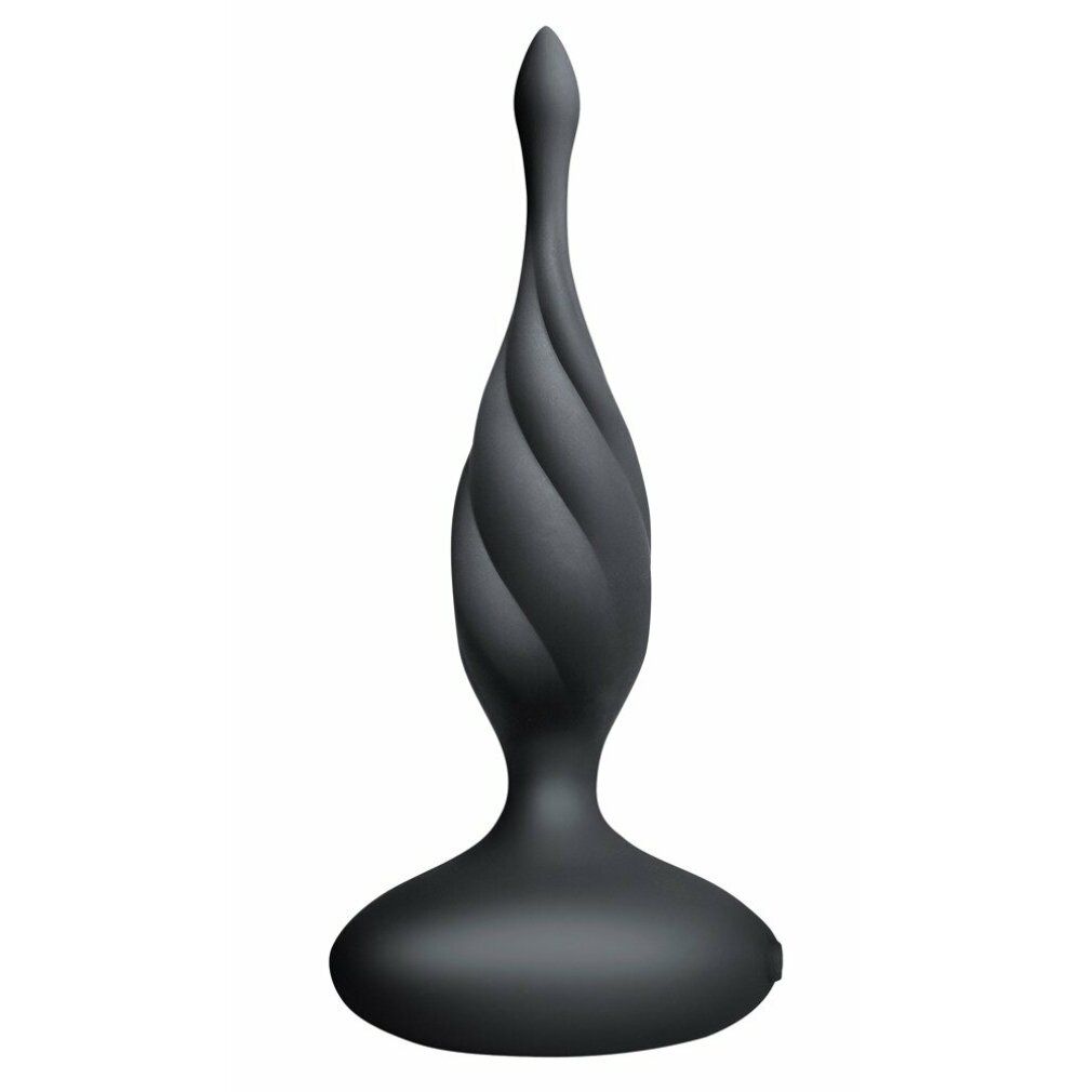 Schwarzes Wellness-Produkt mit spiralförmigem Design. Basis rund, Spitze spitz zulaufend.