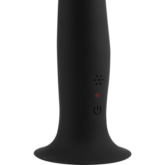 Schwarzer Analvibrator mit Bedienknöpfen und LED-Anzeigen. Logo Lumunu.