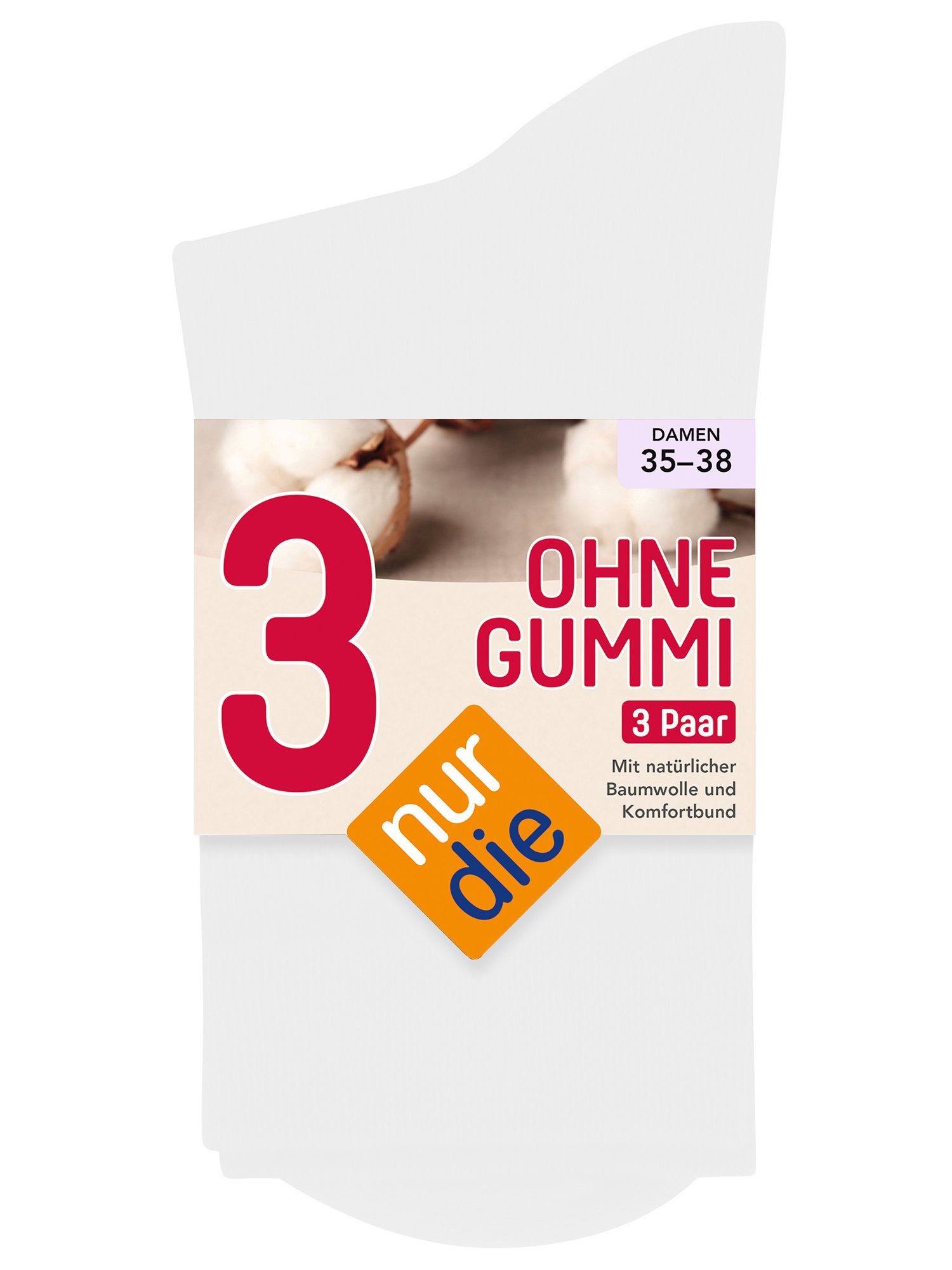 NUR DIE Socken Ohne Gummi 3er Pack - weiß - 39-42