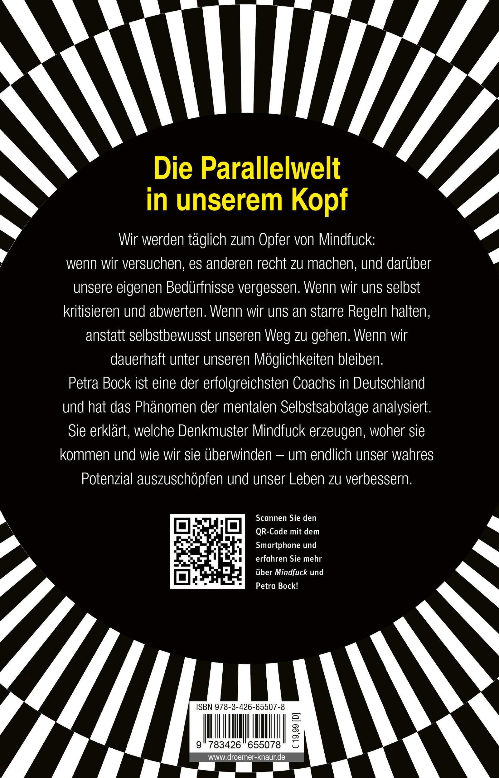 Buchrückseite mit Text. Titel: Die Parallelwelt in unserem Kopf. QR-Code und ISBN-Nummer. KNAUR-Logo.