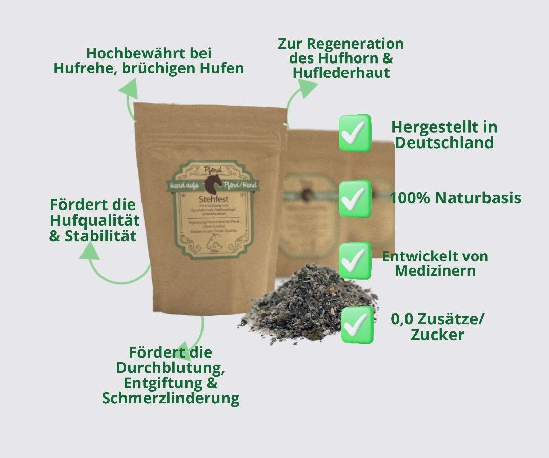 Hand aufs Pferd/Hund Huf Kräuter Stehfest