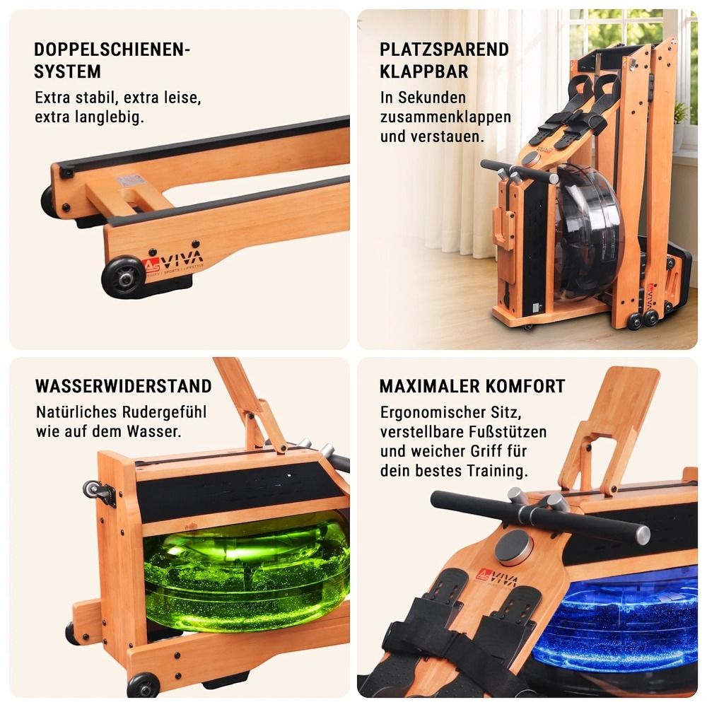 Detailansichten: Doppelschienen-System, klappbar, Wassertank, Sitz.