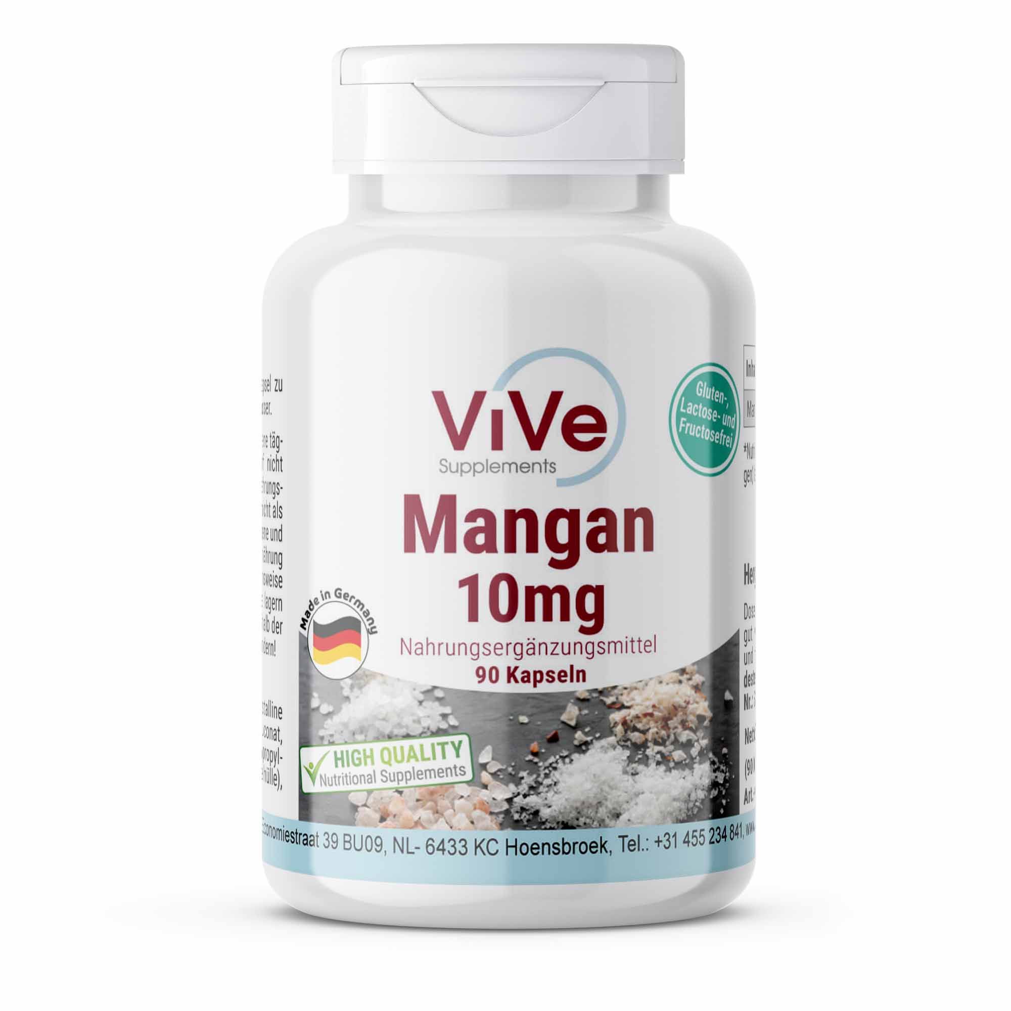 Vive Supplements | Mangan 10mg - Schluckfreundlich 90 St