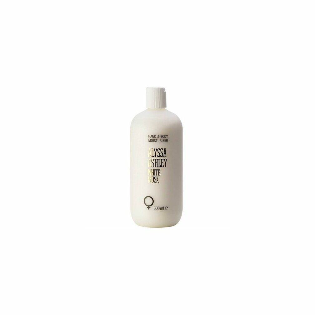 Weiße Flasche mit Aufschrift Alyssa Ashley White Musk. Mit weißem Deckel. Produktname und Logo sichtbar.