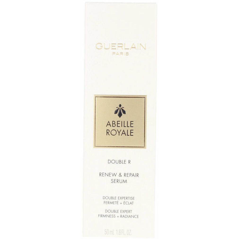 Weiße Verpackung mit Aufschrift GUERLAIN PARIS. Logo: ABEILLE ROYALE. Text: DOUBLE R, RENEW & REPAIR SERUM.