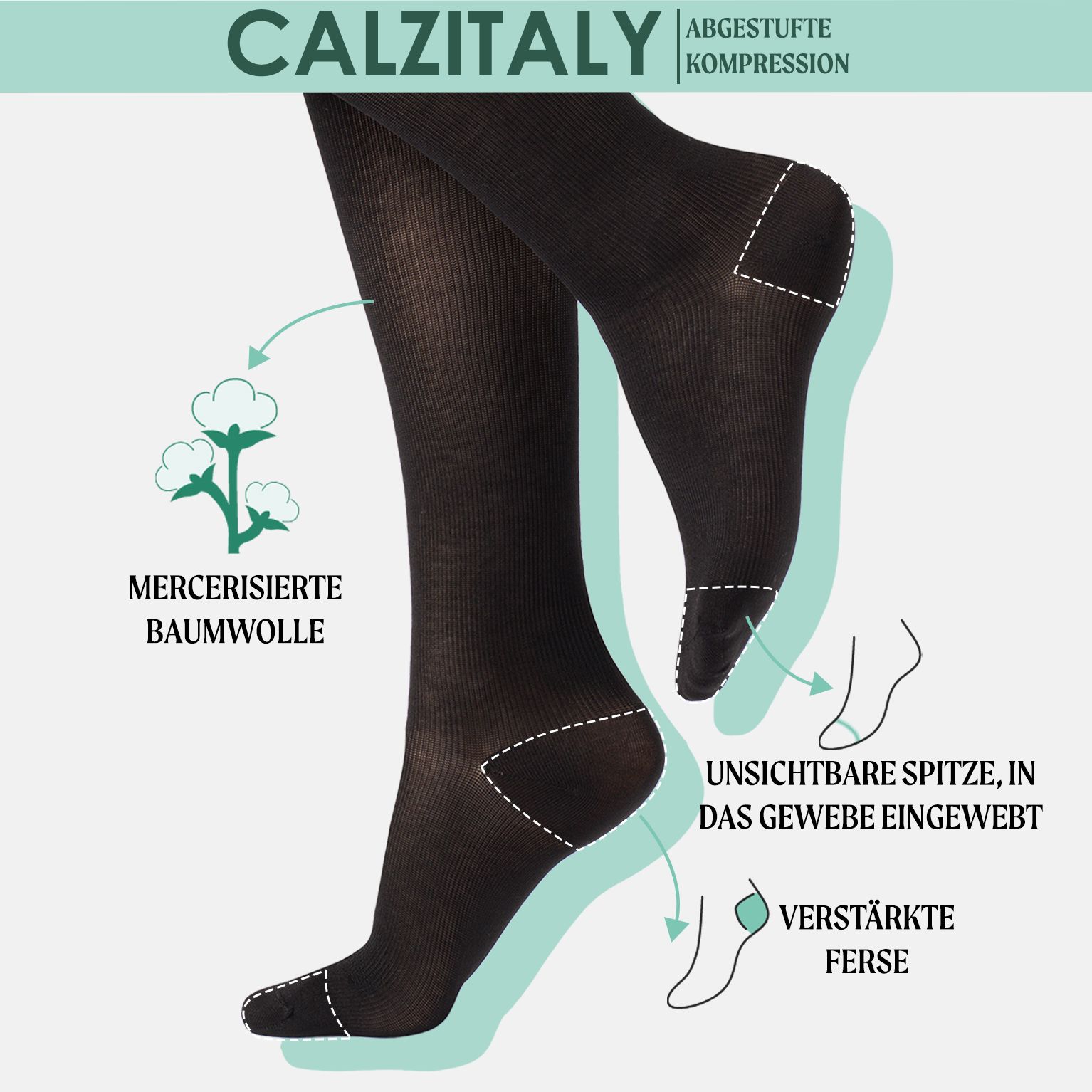 CALZITALY Kniestrumpfe aus Fil d’Écosse mit Abgestufter Kompression 14-16 mm/Hg