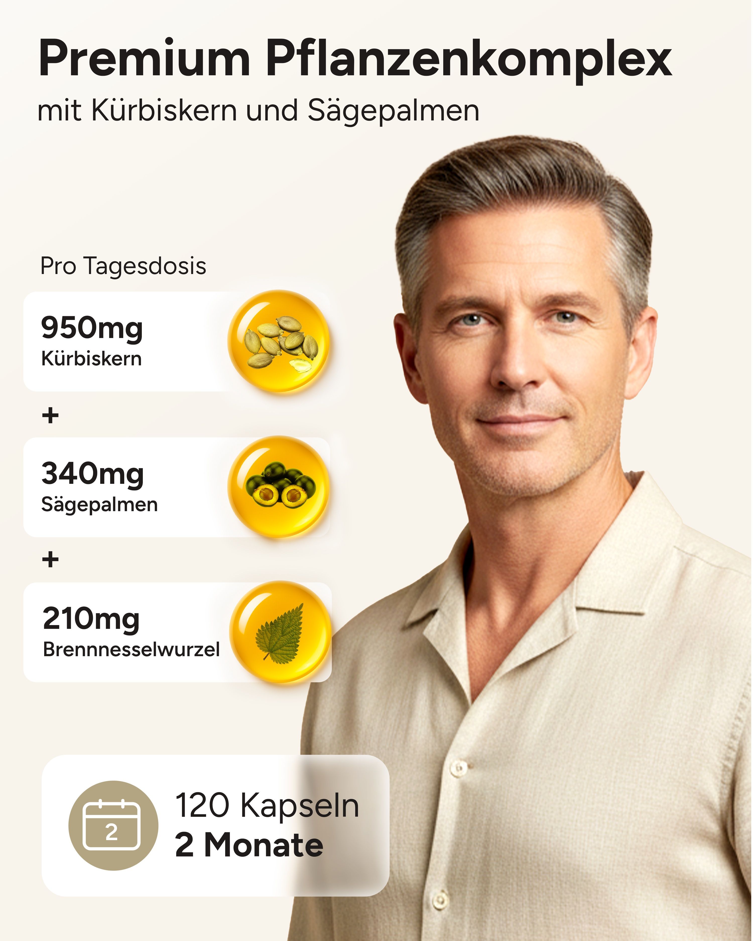 plantomol® Prostata Komplex mit Kürbiskern Sägepalme Brennnessel - Brennessel Kapseln - Prosta Trio