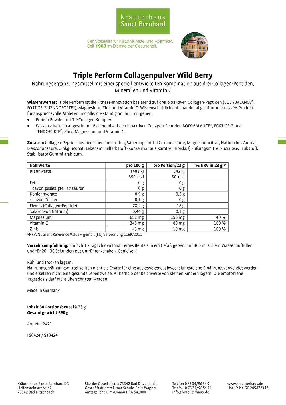 Triple Perform Wild Berry 3er-Pack 2070 g Pulver