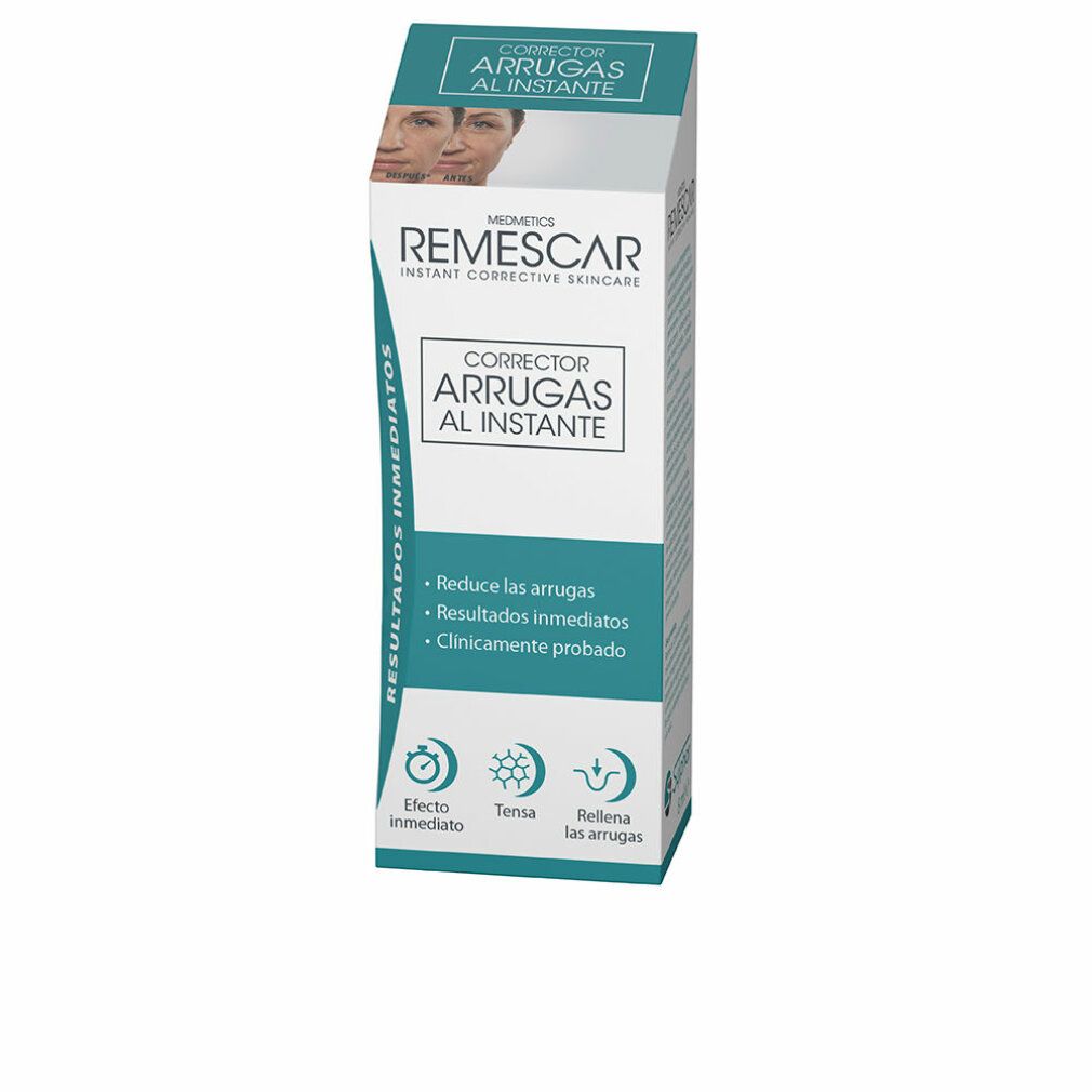 Verpackung von Remescar. Weißer Karton mit Produktnamen und Logo. Türkis Akzente. Spanischer Text.
