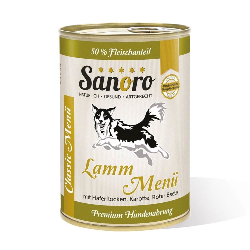 Sanoro - Menü Classic vom Lamm mit 50 % Fleischanteil, Haferflocken* und Karotte*