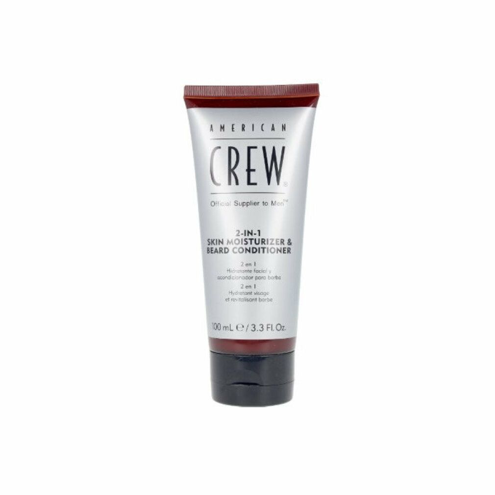 Tube mit Produktaufdruck. Text: AMERICAN CREW, 2-in-1 Skin Moisturizer & Beard Conditioner. 100 ml / 3.3 Fl. Oz.