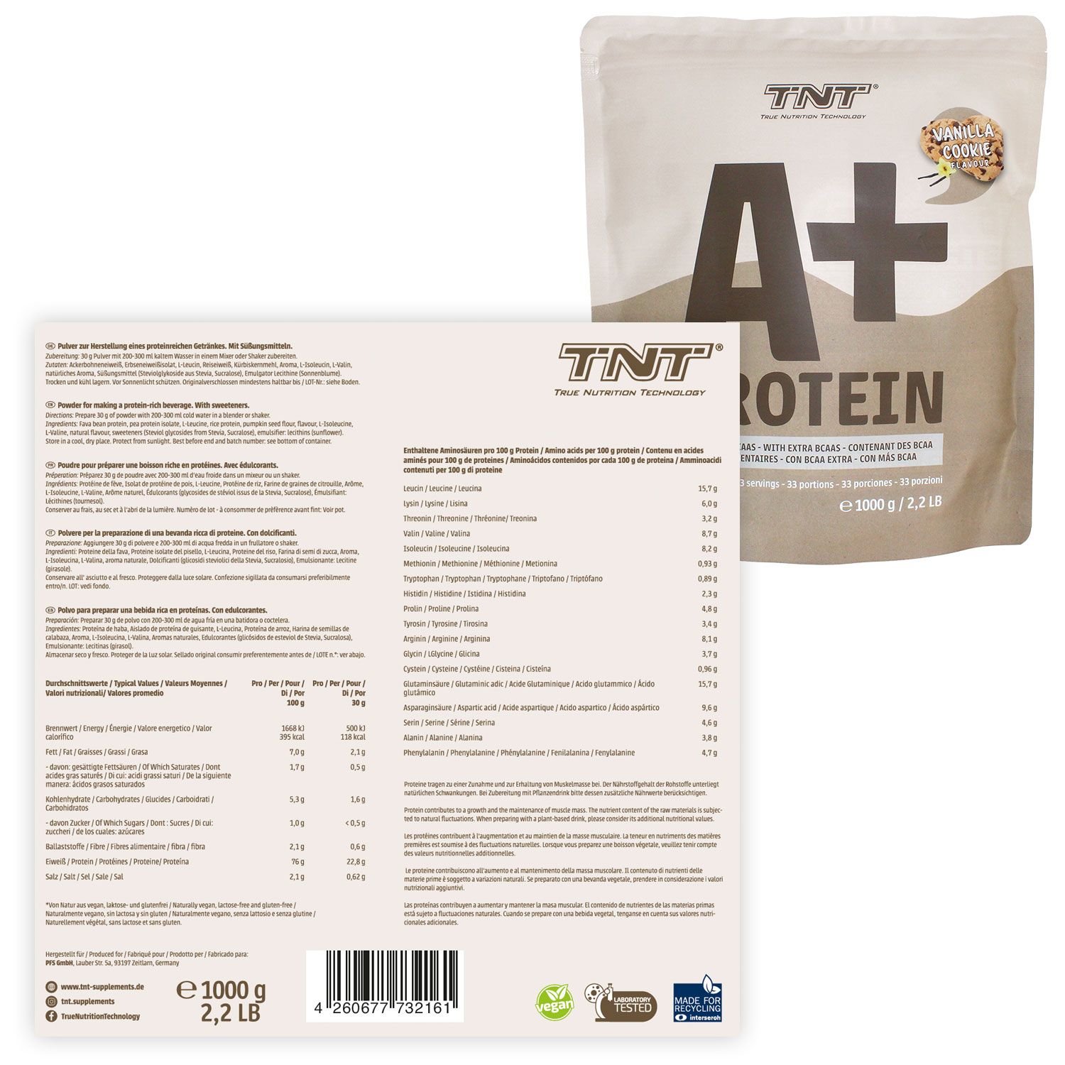 TNT A+ Protein - mit bis zu 76% Eiweiß 1000 g Pulver