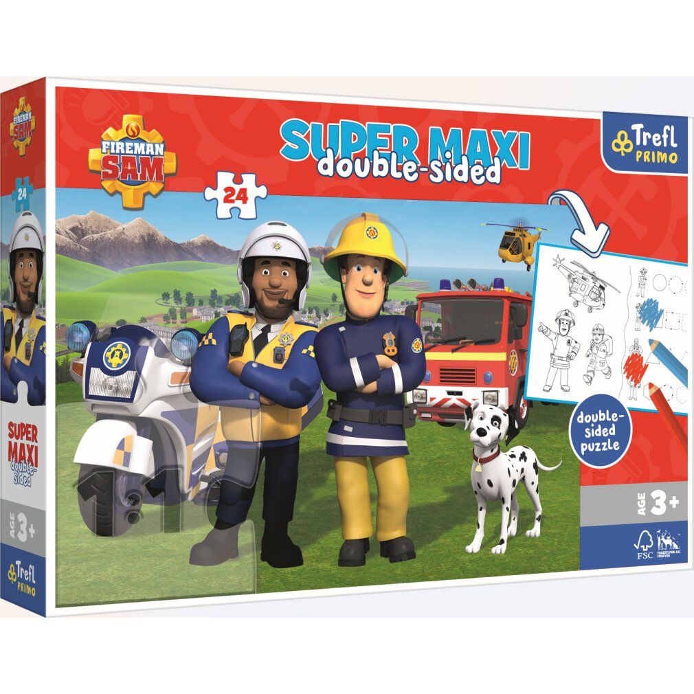 trefl Doppelseitiges Puzzle Feuerwehrmann Sam und sein Team super maxi 24 Teile