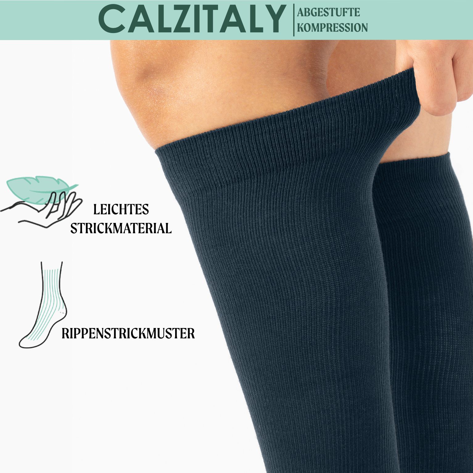 CALZITALY Unisex Kniestrümpfe aus Baumwolle Abgestufter Kompression 14-16 mm/Hg Made in Italy
